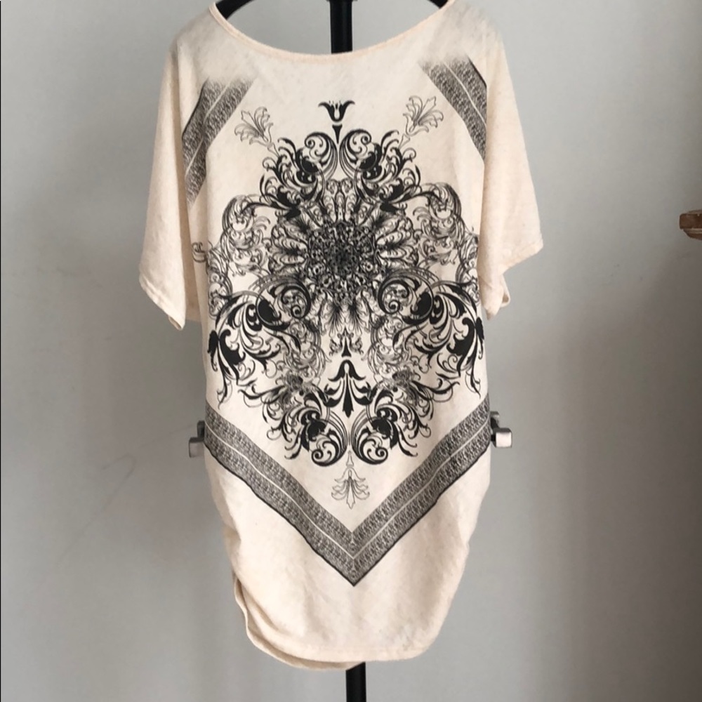 Ruby Moon graphic top,cream, jewel embellished 2XL